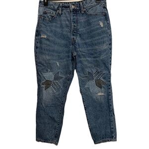 Old Navy Extra High Rise Women's Straight Blue Jeans Star Patches 12 Petite Y2K